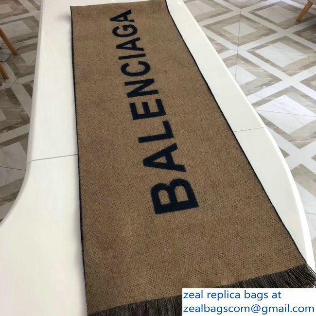 Balenciaga Logo Cashmere Scarf Blue