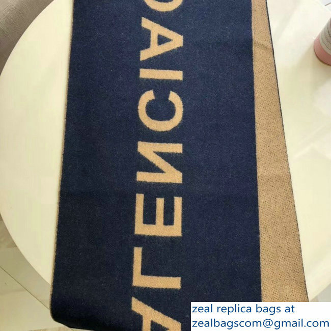 Balenciaga Logo Cashmere Scarf Blue