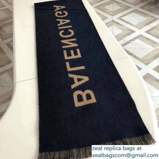 Balenciaga Logo Cashmere Scarf Blue - Click Image to Close