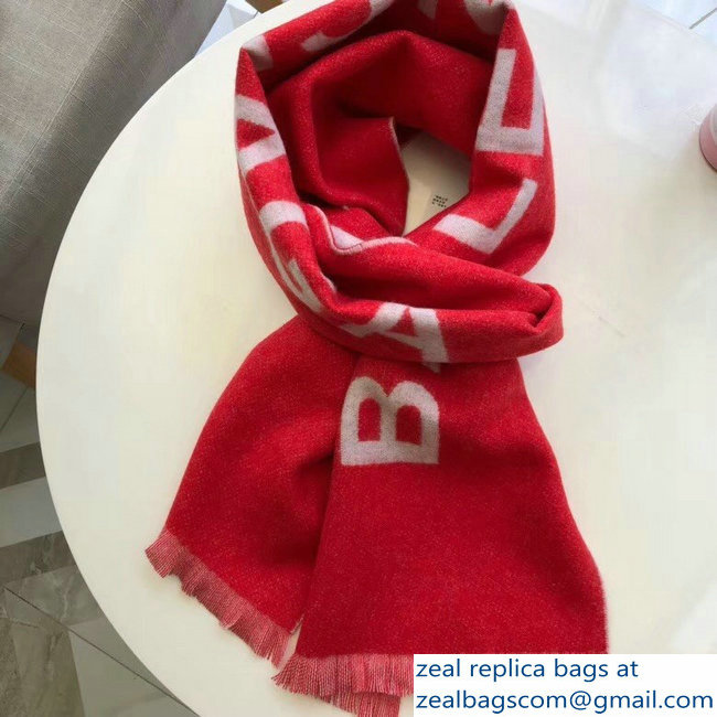 Balenciaga Logo Cashmere Scarf Red