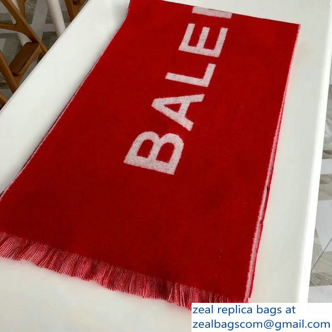 Balenciaga Logo Cashmere Scarf Red