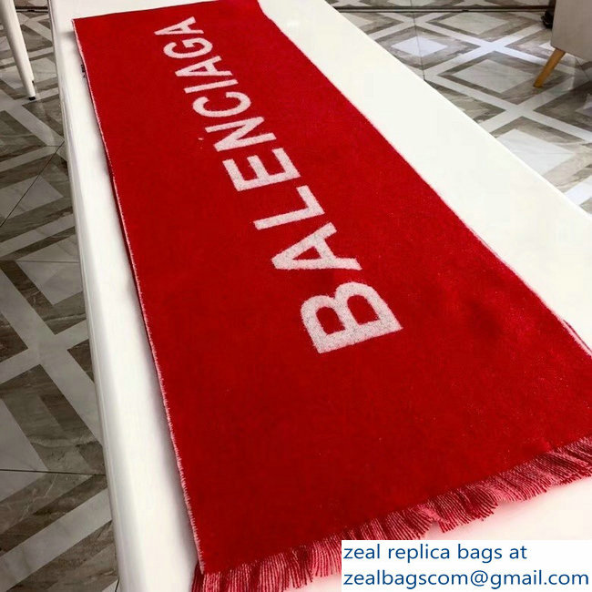 Balenciaga Logo Cashmere Scarf Red - Click Image to Close