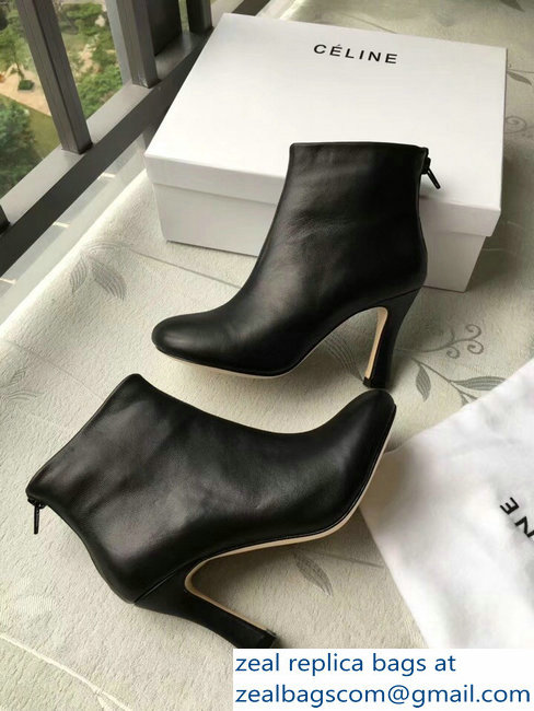 Celin Heel 8.5cm Round Toe Ankle Boots Black 2018