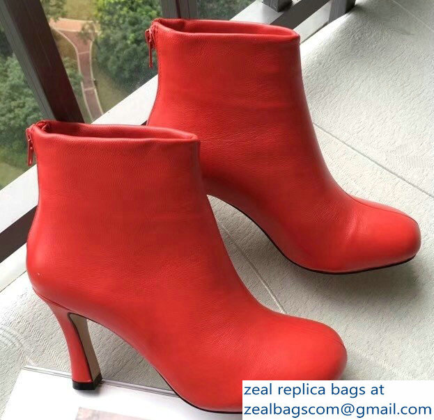 Celin Heel 8.5cm Round Toe Ankle Boots Red 2018 - Click Image to Close