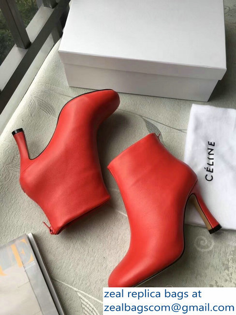 Celin Heel 8.5cm Round Toe Ankle Boots Red 2018