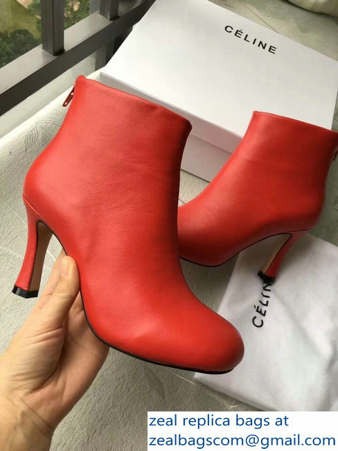 Celin Heel 8.5cm Round Toe Ankle Boots Red 2018 - Click Image to Close