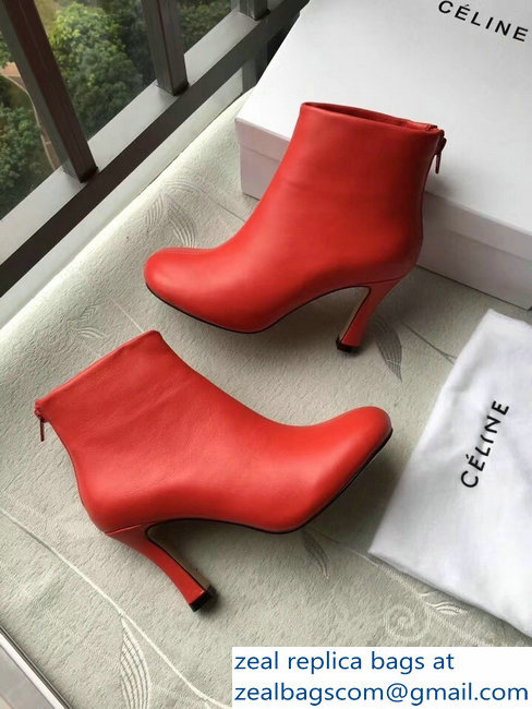 Celin Heel 8.5cm Round Toe Ankle Boots Red 2018 - Click Image to Close