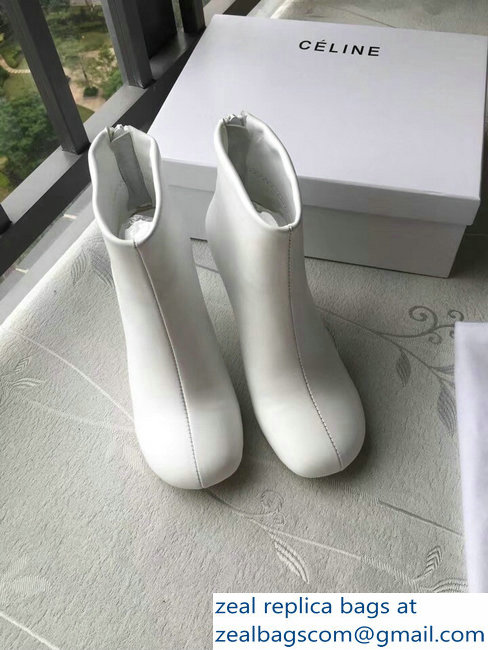 Celin Heel 8.5cm Round Toe Ankle Boots White 2018