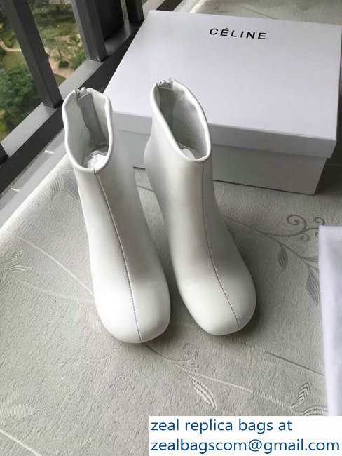 Celin Heel 8.5cm Round Toe Ankle Boots White 2018 - Click Image to Close