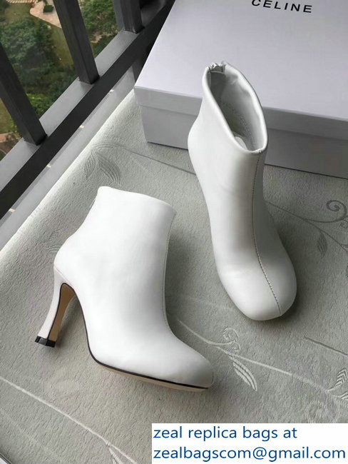 Celin Heel 8.5cm Round Toe Ankle Boots White 2018 - Click Image to Close