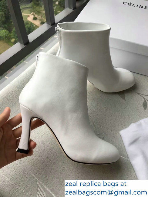 Celin Heel 8.5cm Round Toe Ankle Boots White 2018 - Click Image to Close