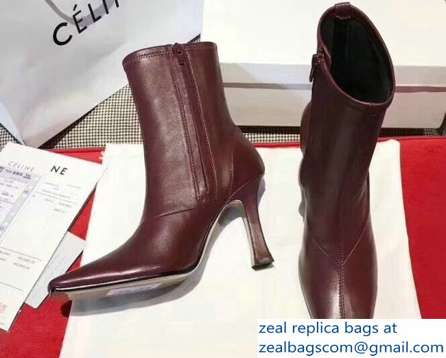 Celin Heel 9.5cm Ankle Boots Burgundy 2018 - Click Image to Close