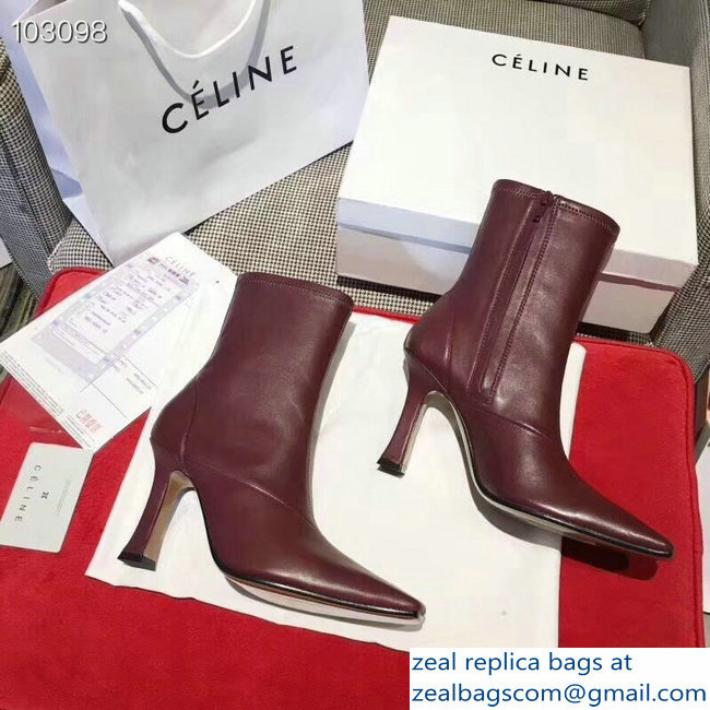 Celin Heel 9.5cm Ankle Boots Burgundy 2018 - Click Image to Close