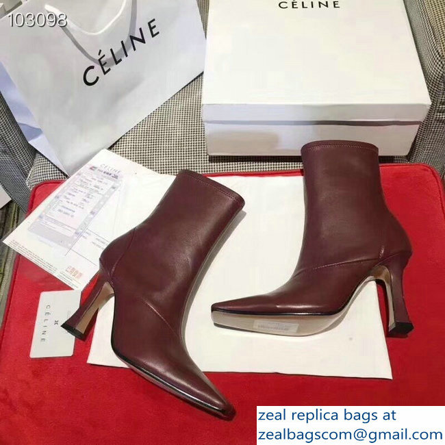 Celin Heel 9.5cm Ankle Boots Burgundy 2018 - Click Image to Close