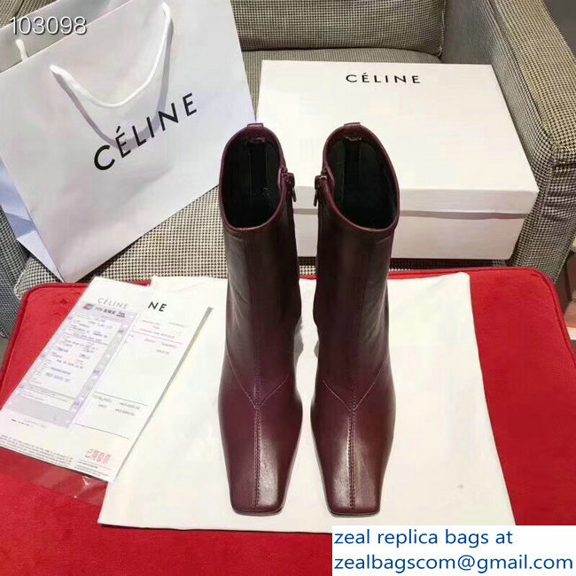 Celin Heel 9.5cm Ankle Boots Burgundy 2018