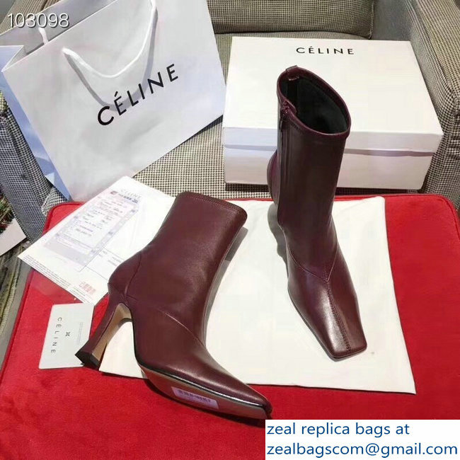 Celin Heel 9.5cm Ankle Boots Burgundy 2018
