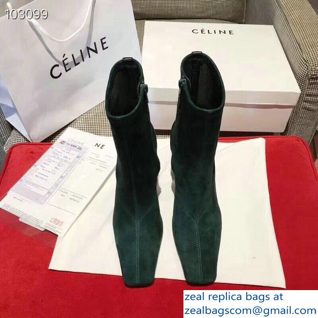 Celin Heel 9.5cm Ankle Boots Suede Dark Green 2018 - Click Image to Close