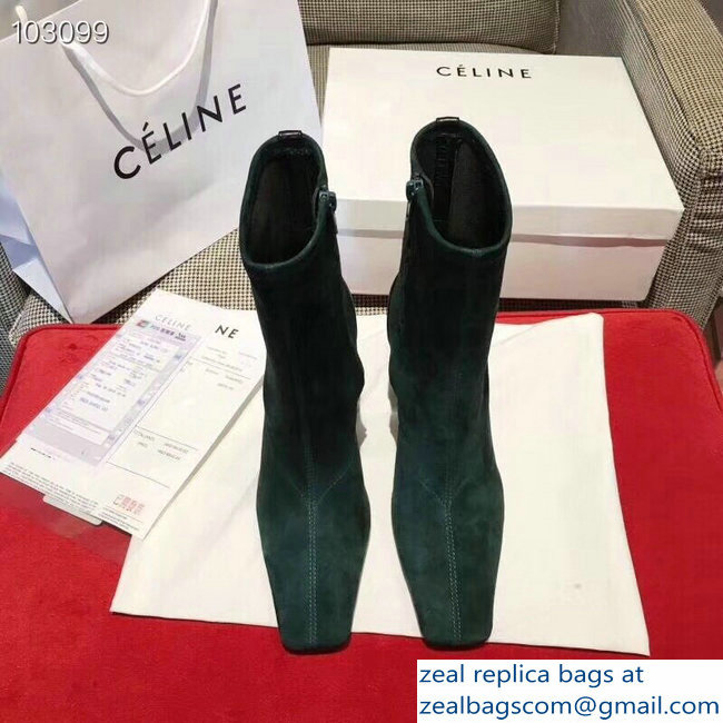 Celin Heel 9.5cm Ankle Boots Suede Dark Green 2018