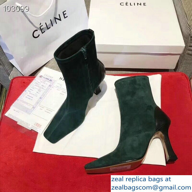 Celin Heel 9.5cm Ankle Boots Suede Dark Green 2018