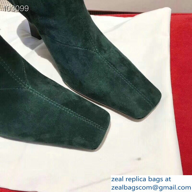 Celin Heel 9.5cm Ankle Boots Suede Dark Green 2018