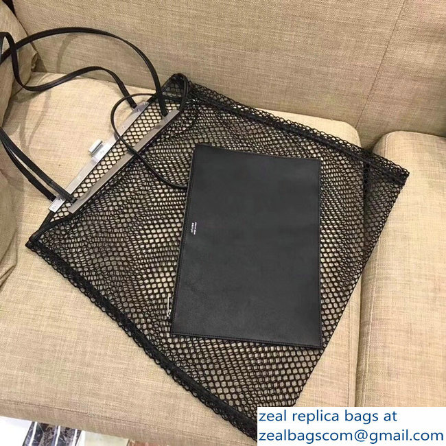 Celin Mesh Clasp Tote with Pouch Bag Black 2018