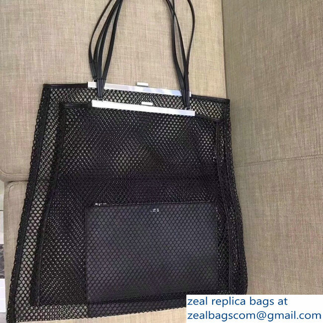 Celin Mesh Clasp Tote with Pouch Bag Black 2018