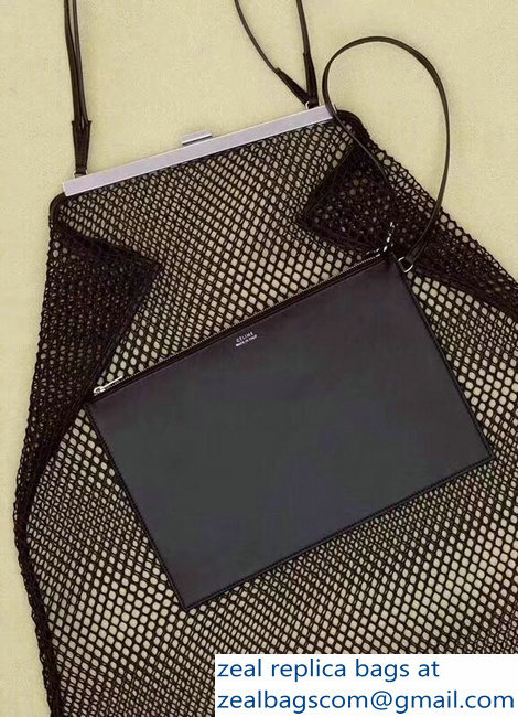 Celin Mesh Clasp Tote with Pouch Bag Black 2018
