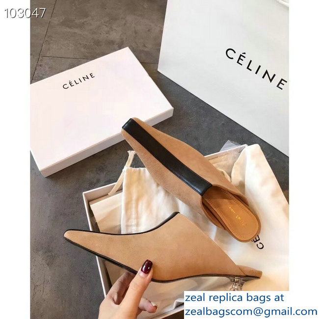 Celin Suede Crystal Heel Mules Apricot/Black 2018