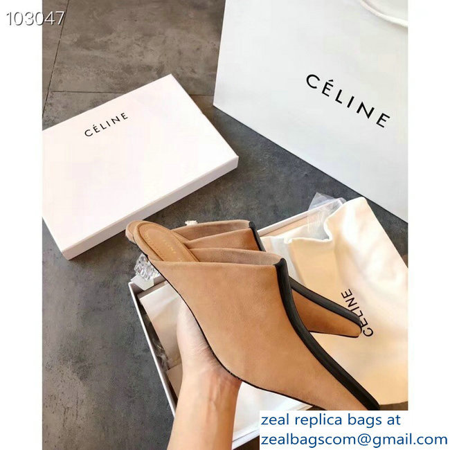 Celin Suede Crystal Heel Mules Apricot/Black 2018
