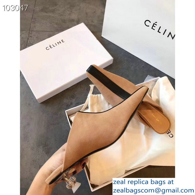 Celin Suede Crystal Heel Mules Apricot/Black 2018