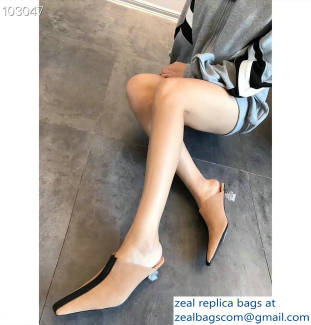 Celin Suede Crystal Heel Mules Apricot/Black 2018