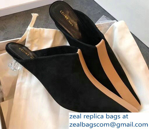 Celin Suede Crystal Heel Mules Black/Apricot 2018