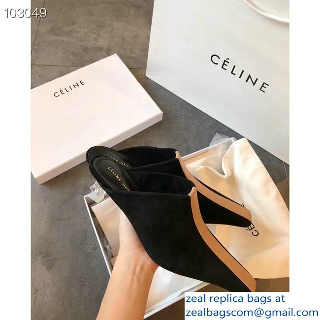 Celin Suede Crystal Heel Mules Black/Apricot 2018