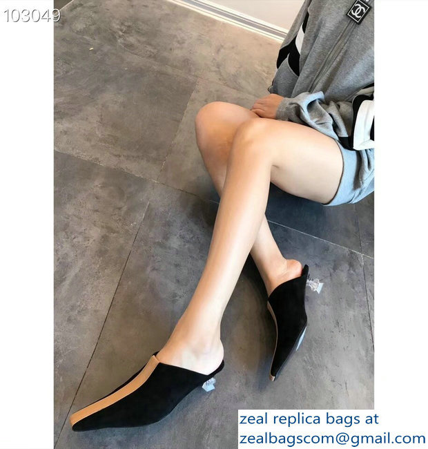 Celin Suede Crystal Heel Mules Black/Apricot 2018