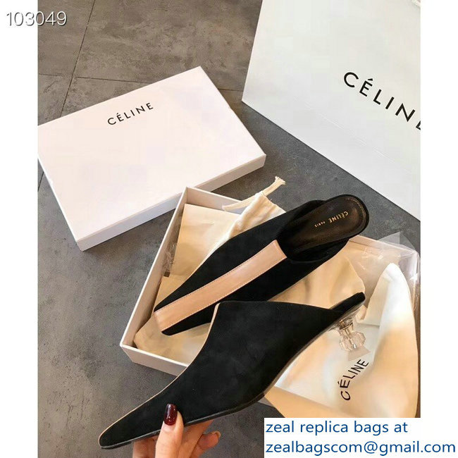 Celin Suede Crystal Heel Mules Black/Apricot 2018