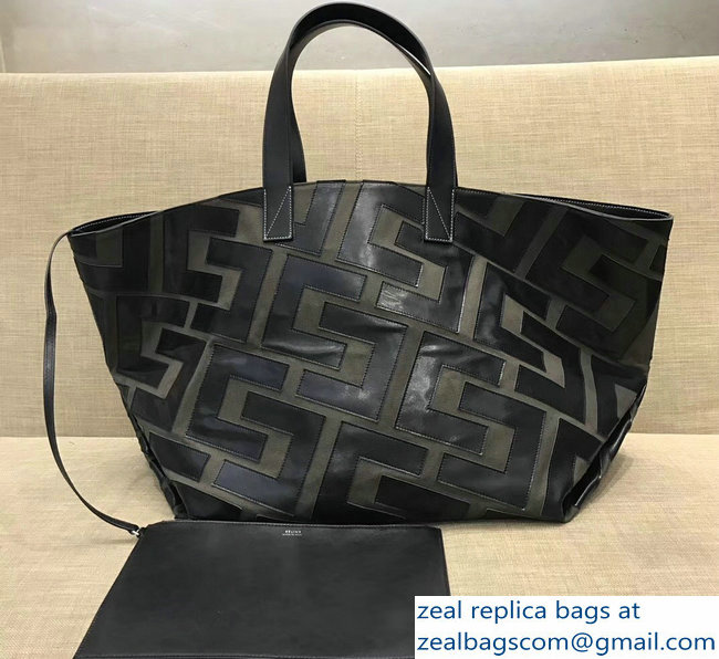 Celin Textile and Leather Patchwork Medium Tote Bag Black 2018