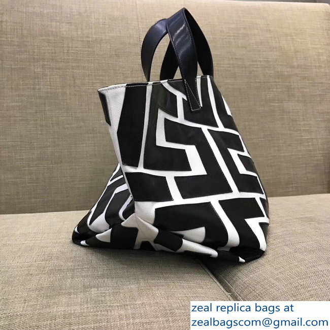 Celin Textile and Leather Patchwork Small Tote Bag Black/White 2018