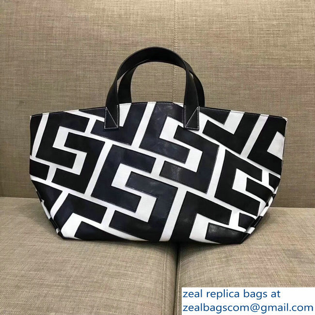 Celin Textile and Leather Patchwork Small Tote Bag Black/White 2018