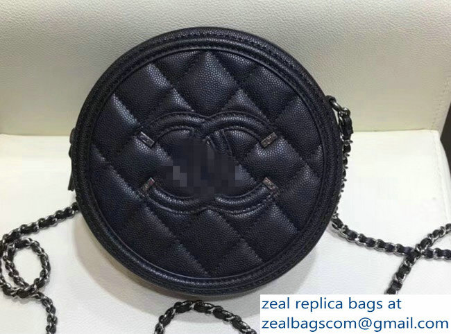Chanel CC Filigree Grained Round Clutch with Chain Bag A81599 All Black 2018