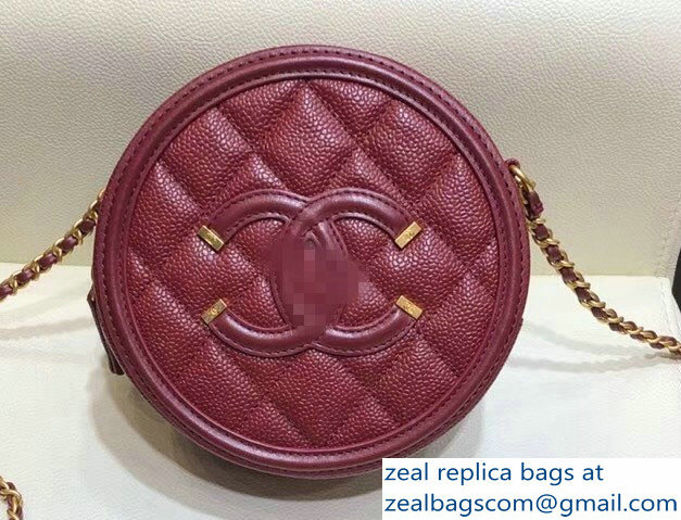 Chanel CC Filigree Grained Round Clutch with Chain Bag A81599 Burgundy 2018