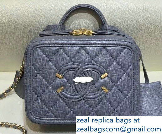 Chanel CC Filigree Grained Vanity Case Bag A93342 Mini Gray 2018