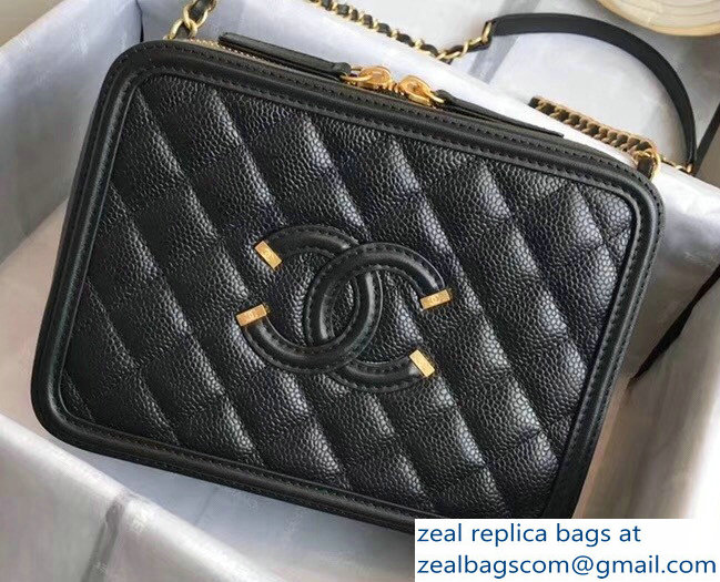 Chanel CC Filigree Grained Vanity Case Shoulder Small Bag Black 2018