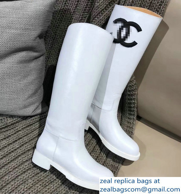 Chanel CC Logo High Boots White 2018