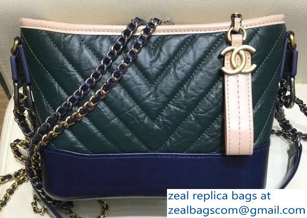 Chanel Chevron Gabrielle Small Hobo Bag A91810 Dark Green/Blue/Beige 2018
