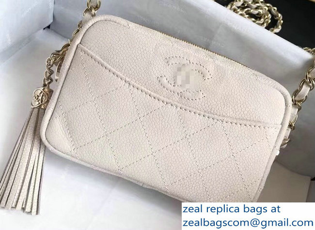 Chanel Grained Calfskin Coco Tassel Mini Camera Case Bag A57717 White 2018