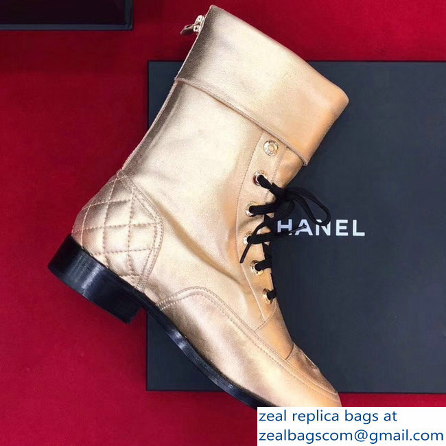 Chanel Metallic Lambskin Short Boots G33986 Gold 2018