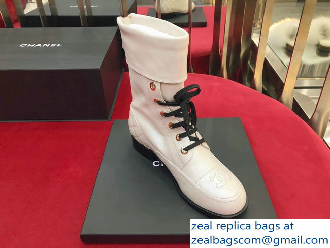 Chanel Metallic Lambskin Short Boots G33986 White 2018