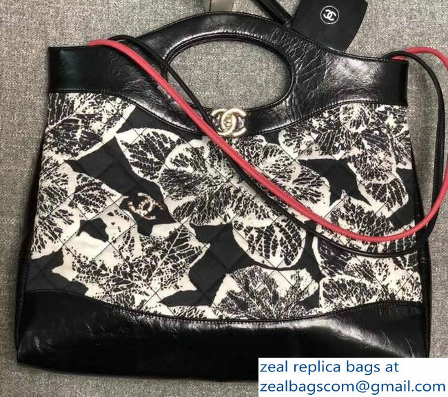 Chanel Patent Calfskin/Cotton Printed Chanel 31 Medium Shopping Bag A57977 Black/White 2018