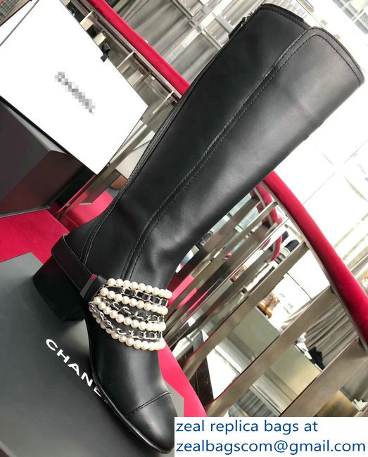 Chanel Pearls and Chain High Boots G33933 Black 2018
