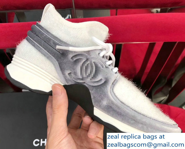 Chanel Stretch Fabric and Velvet Sneakers G33729 White 2018
